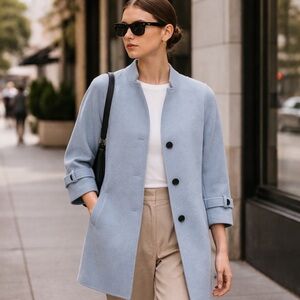 Light Blue Wool Coat 93.5% Wool Minimalist Coat S Floor Sample Women’s Size S